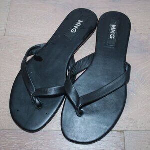 MNG Black Leather Thong Sandals Size 40